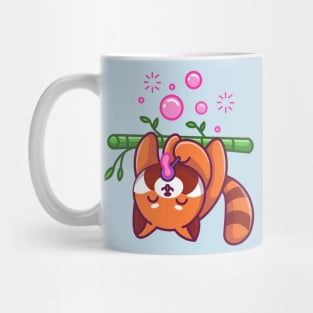 Cute Red Panda Blowing Bubble On Bamboo Tree Cartoon Mug